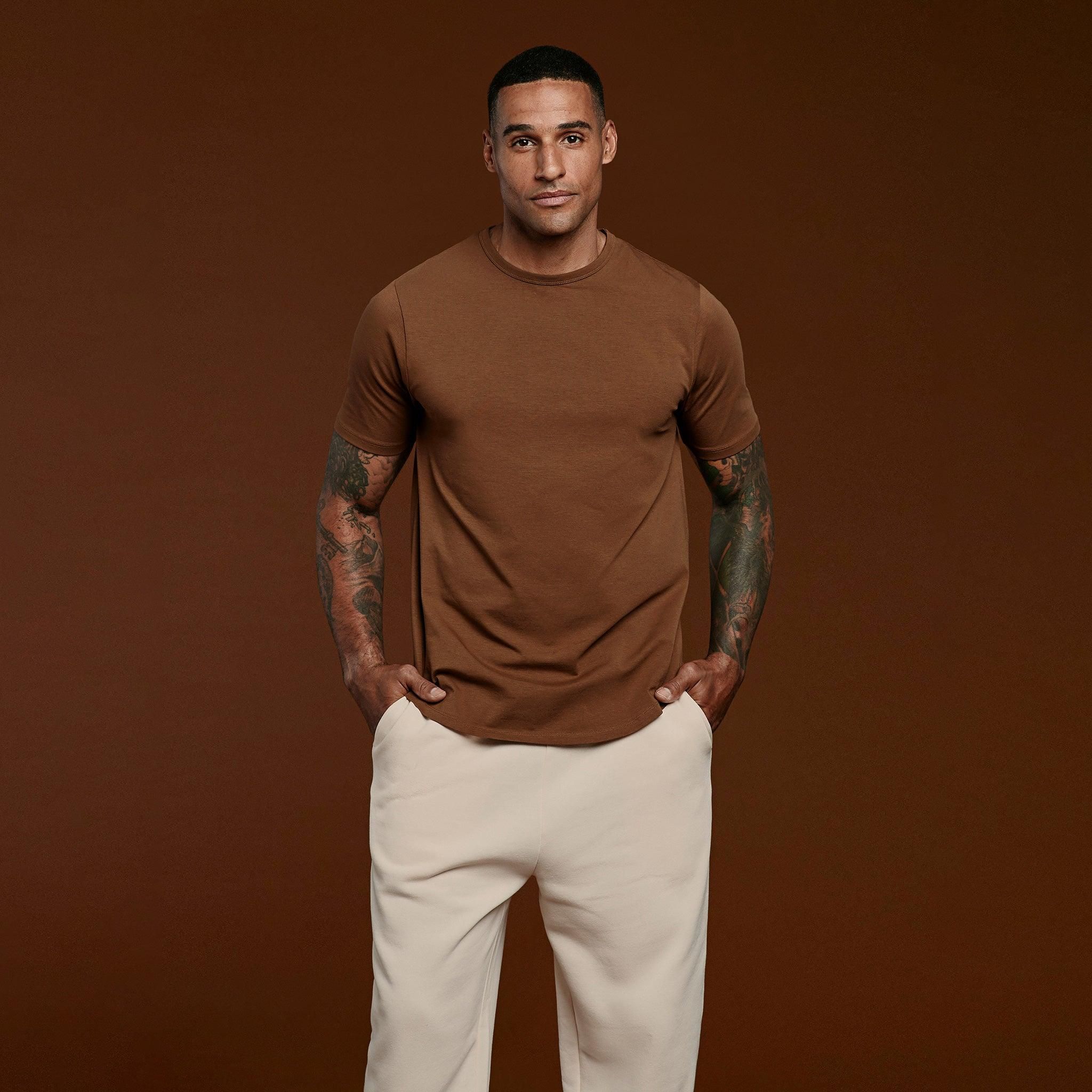 Short Sleeve Curved Hem T-Shirt | Chocolate | nuuds