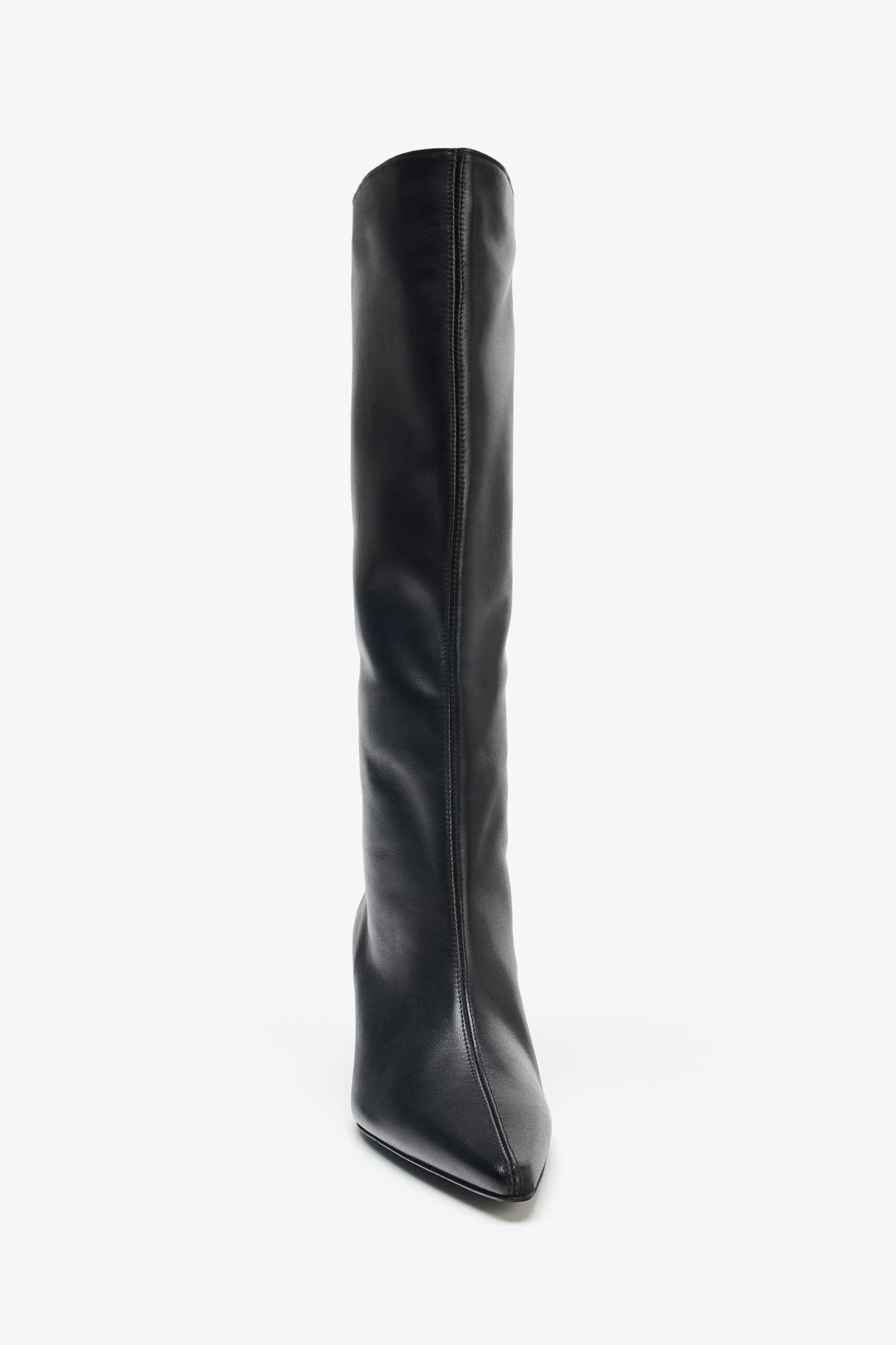 LEATHER KITTEN HEEL BOOTS | Zara US