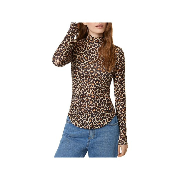 French Connection Womens Animal Print High Neck Turtleneck Top Black XS | Walmart (US)