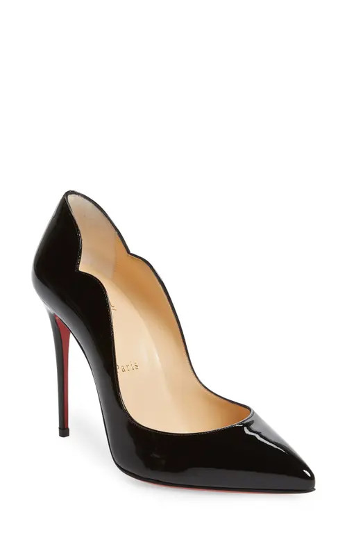 Christian Louboutin Hot Chick Scallop Pointed Toe Pump in Bk01 Black/lin Black at Nordstrom, Size 8.5Us | Nordstrom