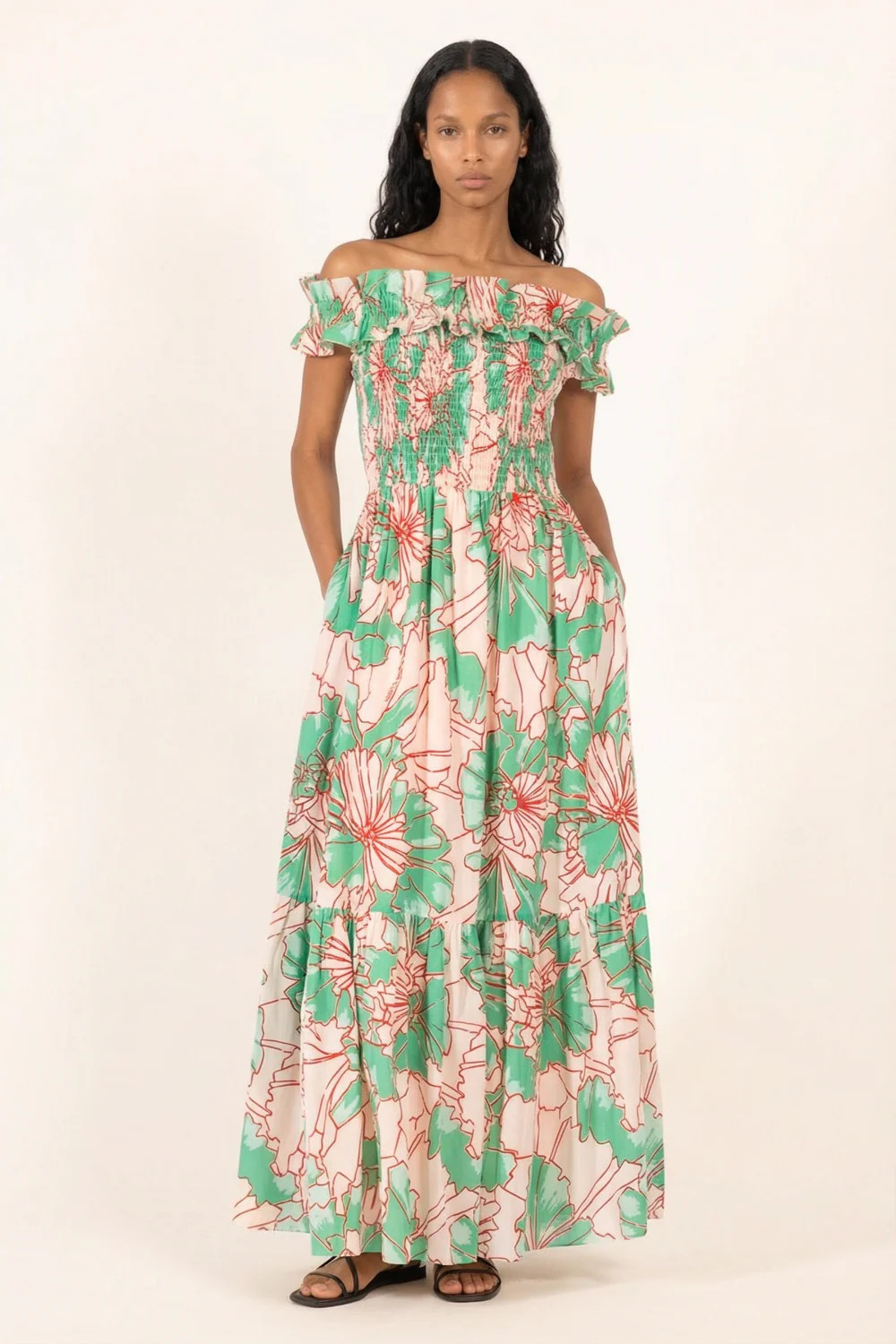 Long Dress Suzanne - Green Petal | Poupette St Barth