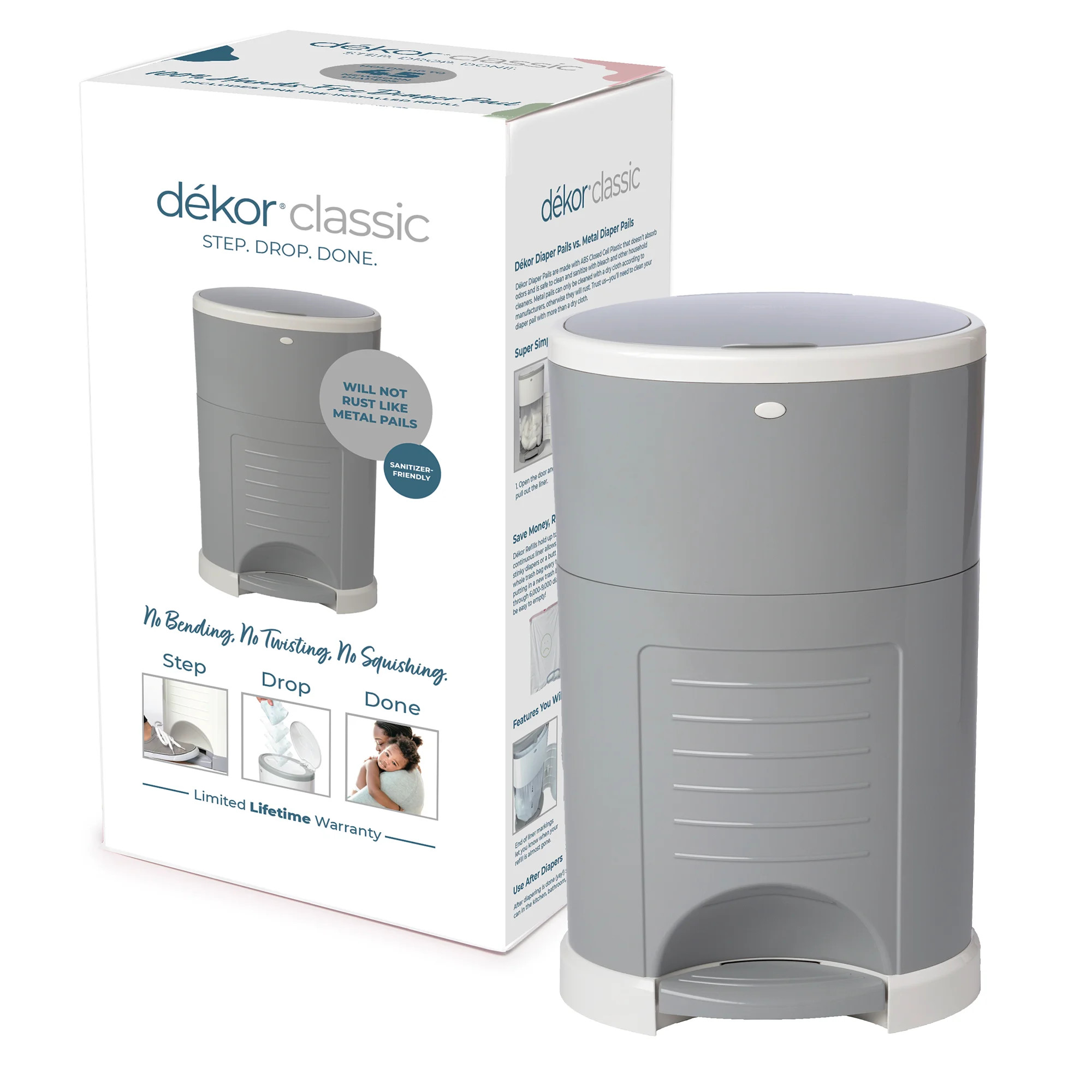 Dekor Classic Hands-Free Diaper Pail | Gray | Walmart (US)