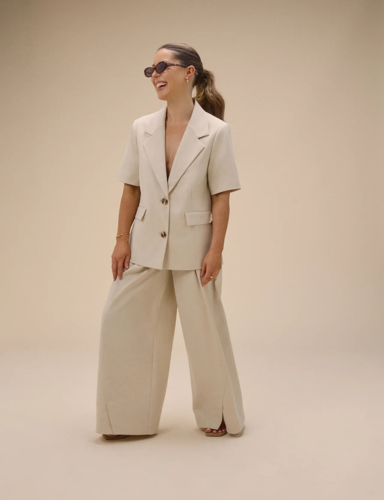 Stone Pleated Wide Leg Tailored Trousers | Nobody's Child