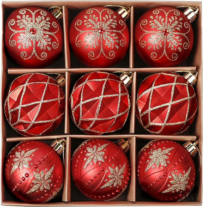 PartyBySam 9ct 60mm Shatterproof Christmas Ball Ornaments, Luxury Red and Gold Christmas Tree Orn... | Amazon (US)