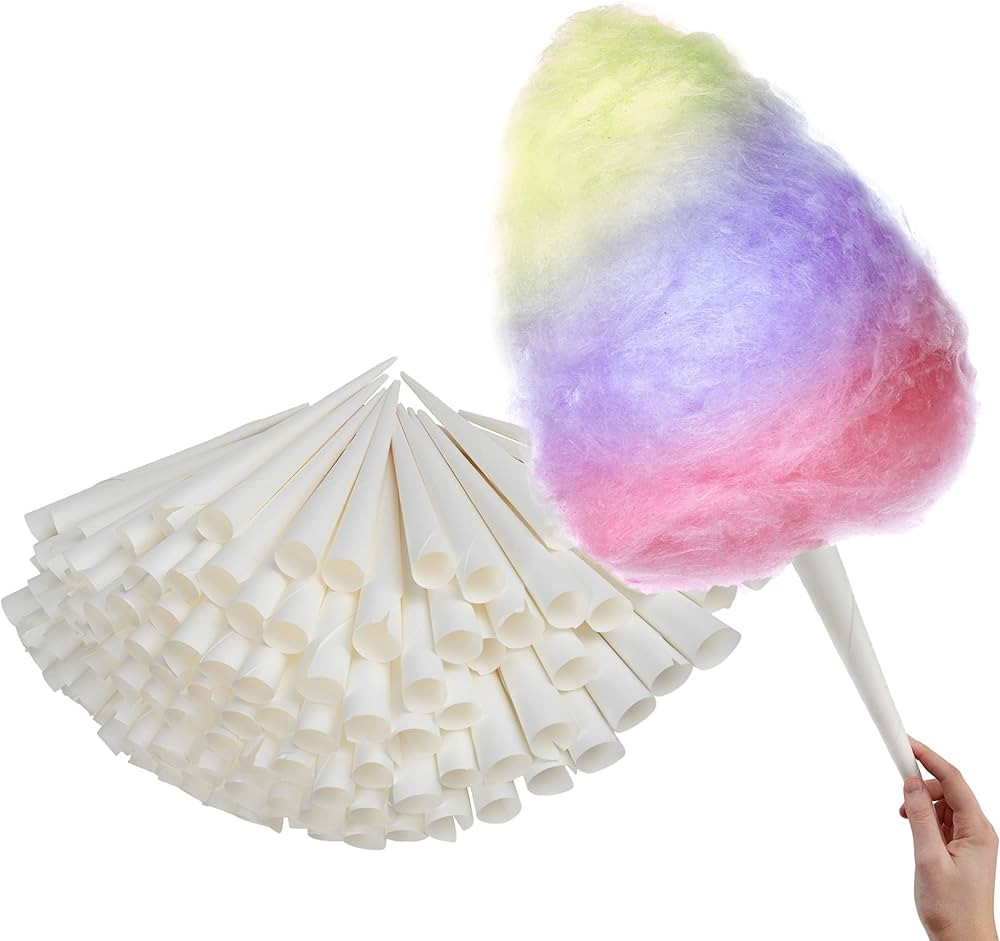 Cotton Candy Cones (100 Pack) – White Kraft Paper Sticks for Floss Sugar & Carnival Treats, Com... | Amazon (US)