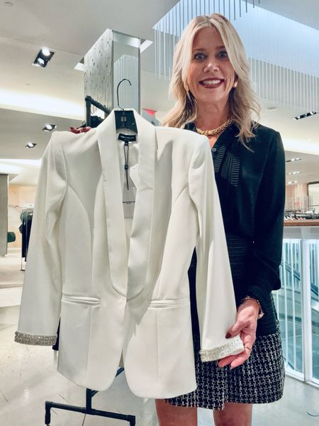 Winter white blazers are the chic piece to have in your closet to wear to a holiday party or out for casual brunch. We love this winter white blazer with embellished cuffs. Easy to dress up or down.

#LTKGiftGuide #LTKSeasonal #LTKHoliday