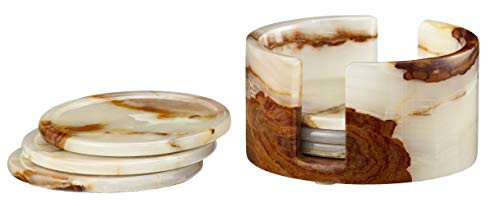 Marble Coasters with Holder (Set of 6) – Hand Carved, Polished Coasters for Coffee Table w/Non-Slip Felt Bottoms – Sturdy & Durable Unique Coasters, Luxurious Decorative Coasters | Amazon (US)