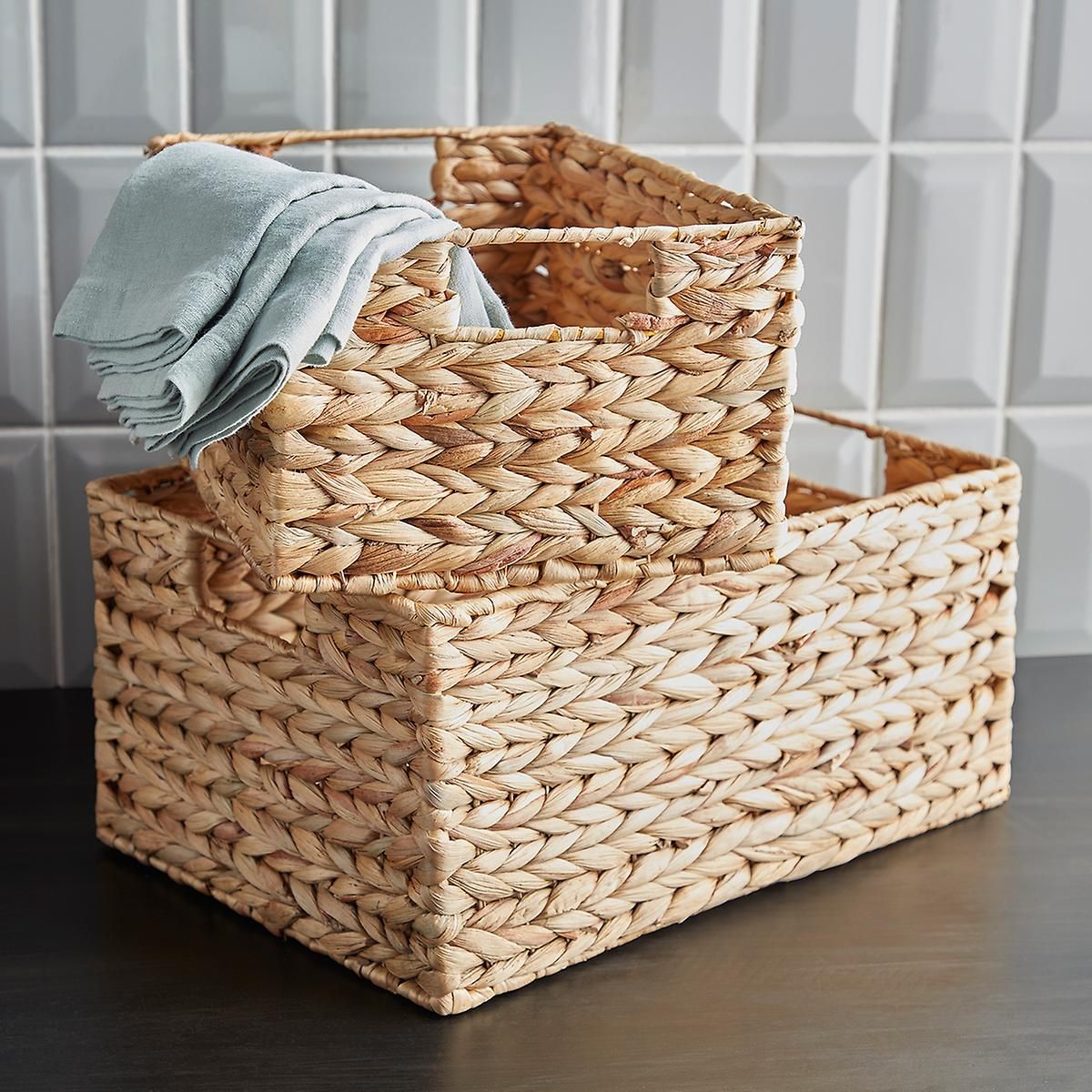 Cases of Water Hyacinth Storage Bins with Handles | The Container Store