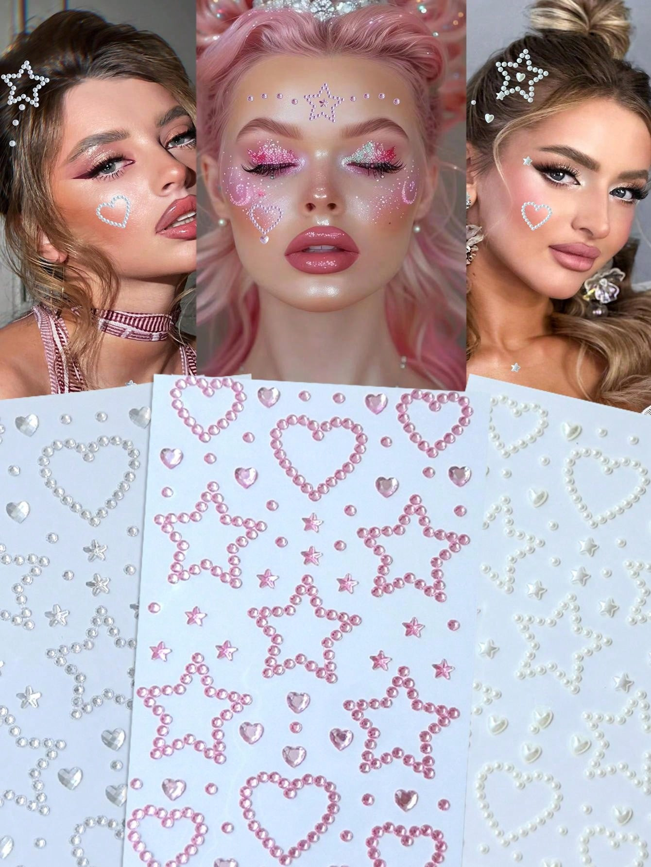 1 Set Heart Star Beige Stereo Body Glittery Gem Stickers Wedding Party Bride Bridesmaid Makeup Bi... | SHEIN
