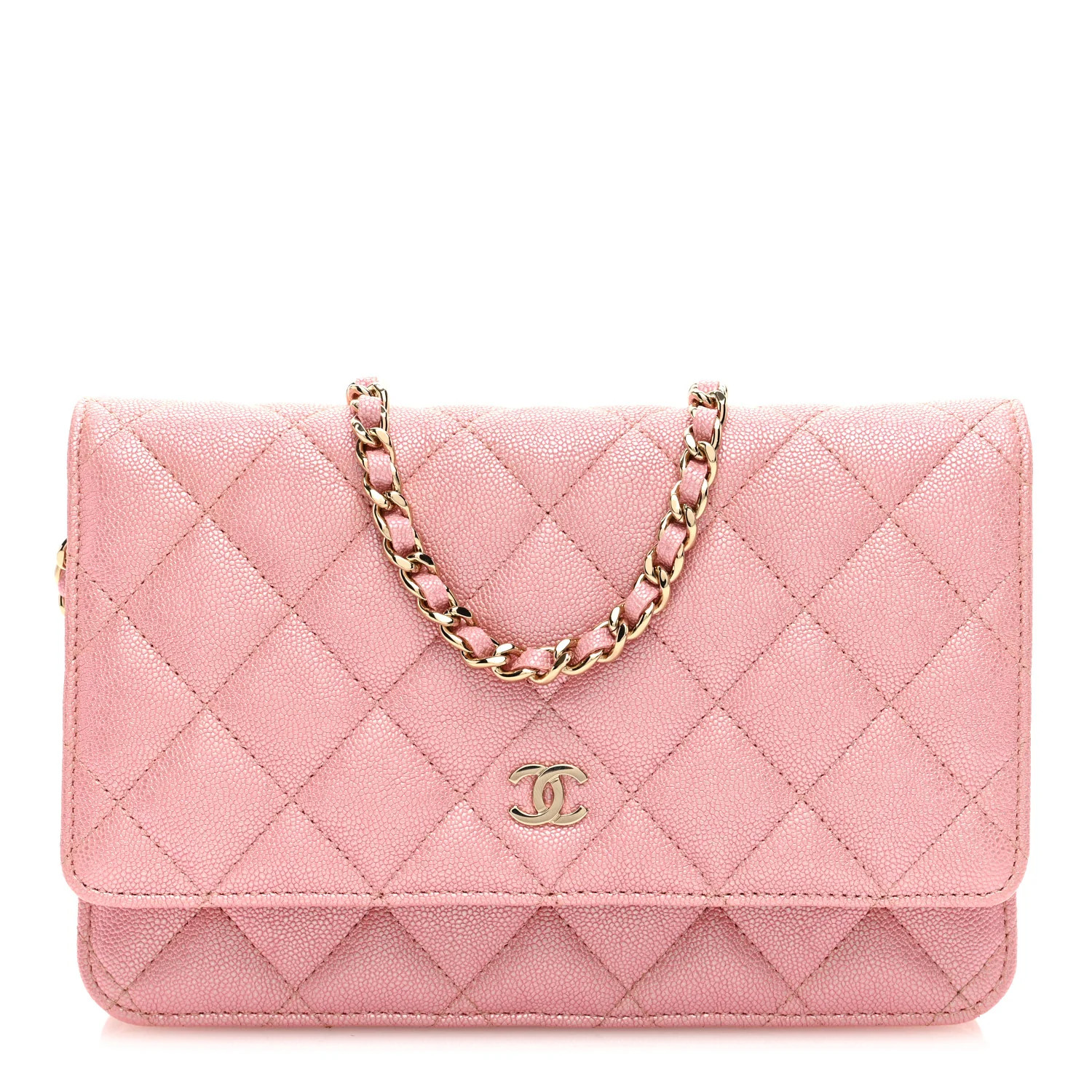 Iridescent Caviar Quilted Wallet on Chain WOC Rose Pink | FASHIONPHILE (US)