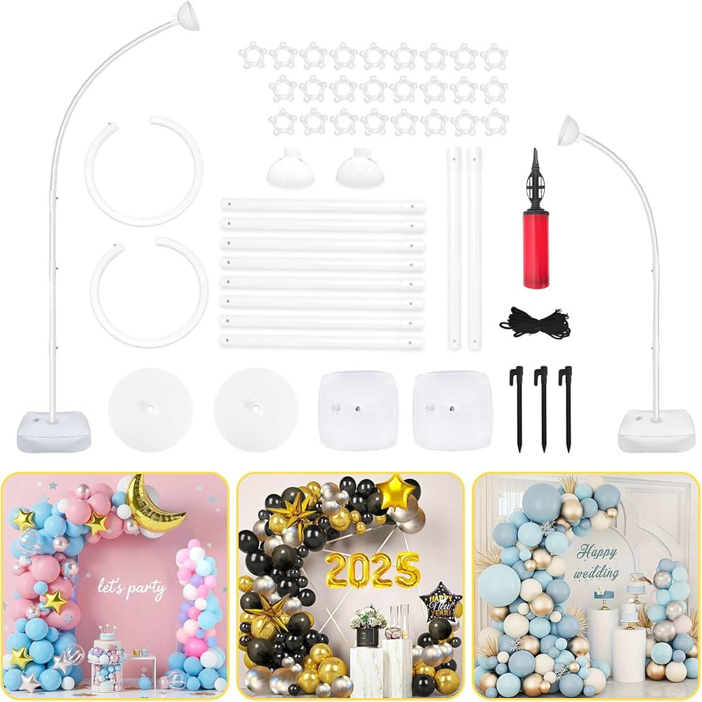 AerWo [Upgraded] Balloon Arch Kit 8.2FT & 6FT, Free Bending Top Half Balloon Arch Stand with Base... | Amazon (US)