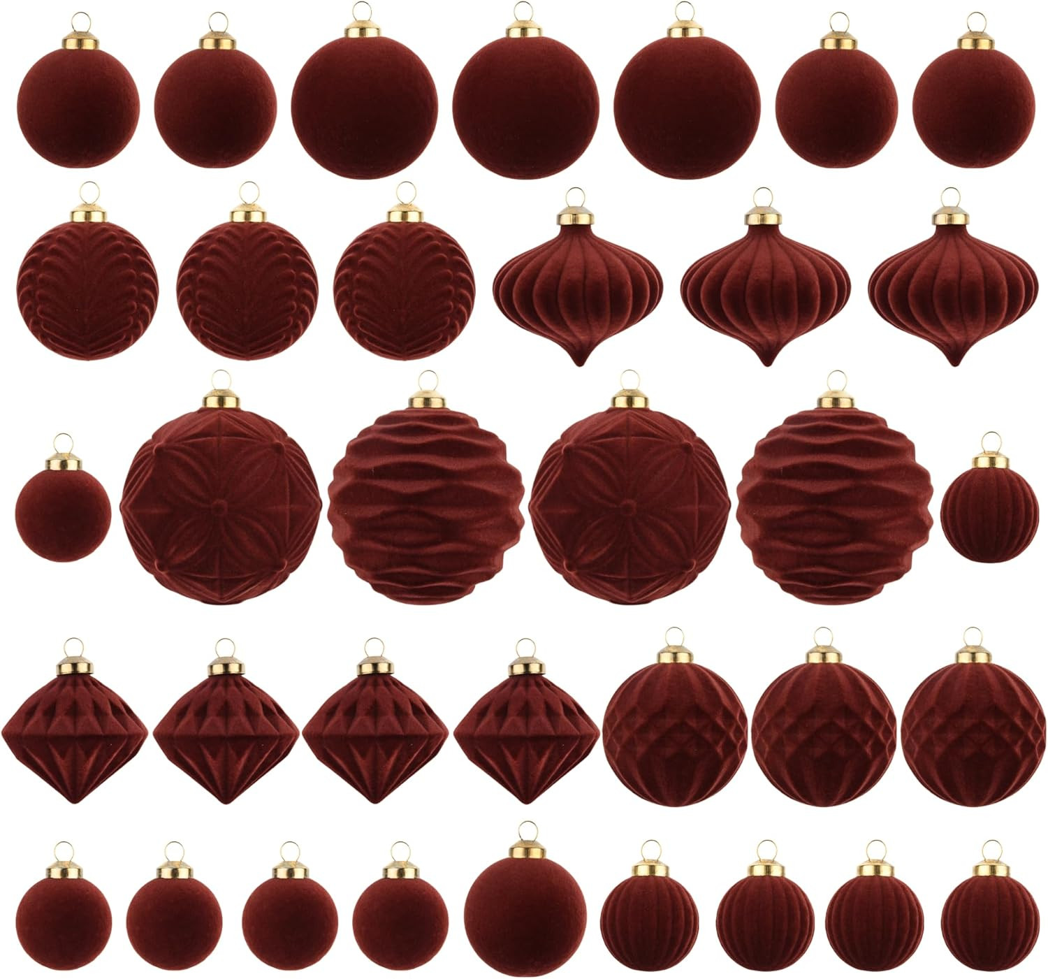 Flocked Ornaments for Christmas Tree Decorations - 35pcs Deep Brown Velvet Ball Ornament for Wint... | Amazon (US)