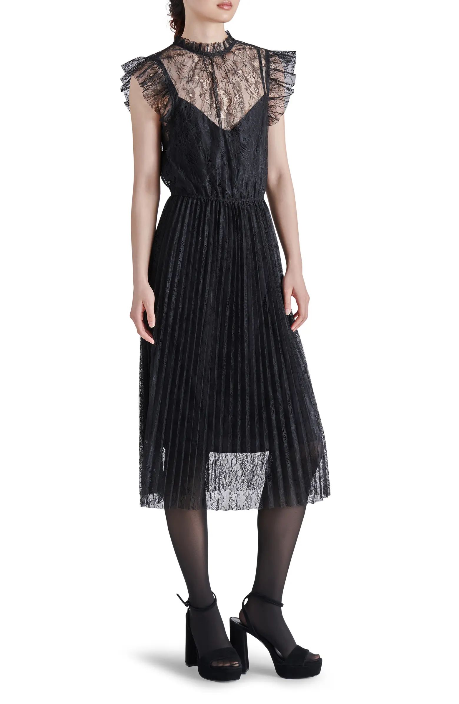 Izzo Pleated Ruffle Lace Midi Dress | Nordstrom