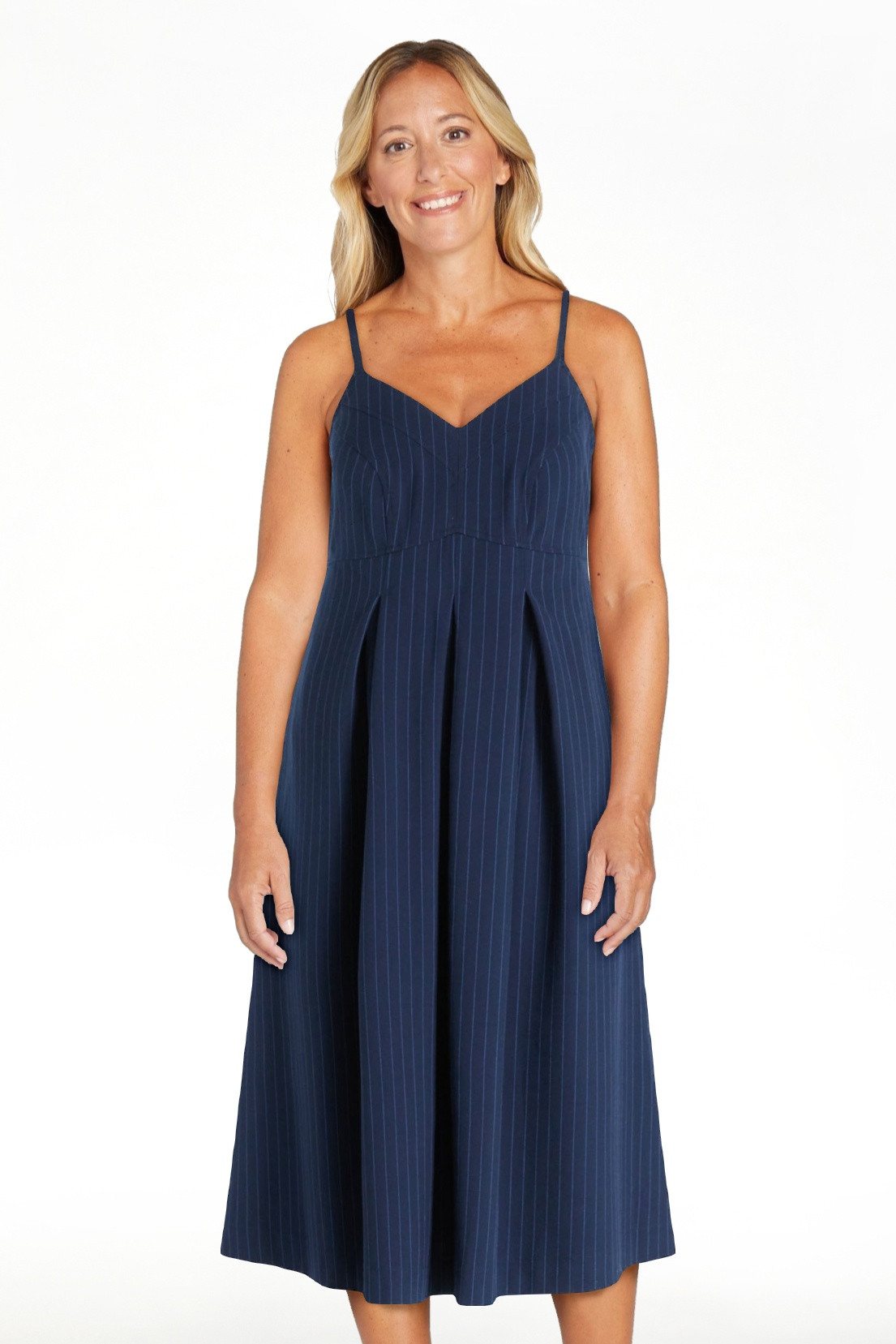 Free Assembly Women's Sleeveless Pinstripe Corset Midi Dress, Sizes 0-16 - Walmart.com | Walmart (US)