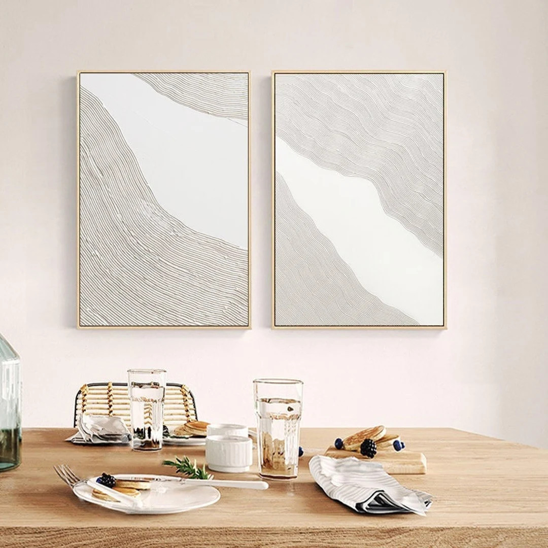 White Wabi-Sabi Abstract Painting White 3D Textured Painting Set of 2 white Abstract Painting Set... | Etsy (US)