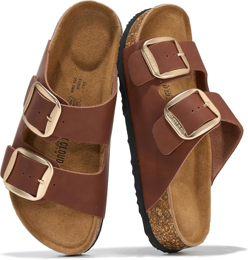 Project Cloud 100% Genuine Leather Footbed Sandals for Women (Santorini) | Amazon (US)