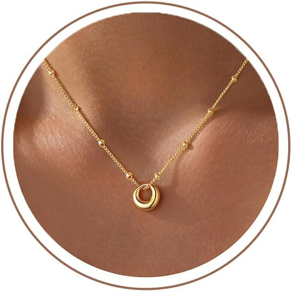 M MOOHAM Gold Necklace for Women Non Tarnish - Dainty 14K Gold Plated Beaded Chain Small Pendant ... | Amazon (US)
