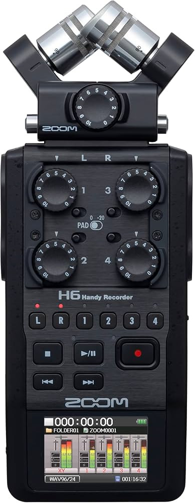 Zoom H6 All Black 6-Track Portable Recorder, Stereo Microphones, 4 XLR/TRS Inputs, Records to SD ... | Amazon (US)