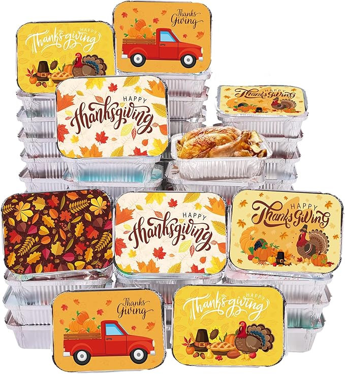 50 Pcs Thanksgiving Aluminum Food Containers with Lids Thanksgiving Leftover Take Home Containers... | Amazon (US)