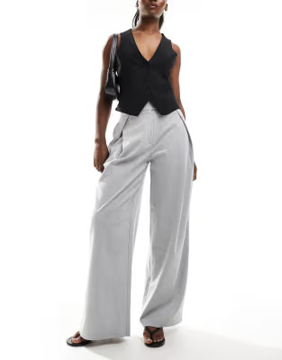ASOS DESIGN tailored wide leg pants with cross over pleat detail in gray | ASOS (Global)