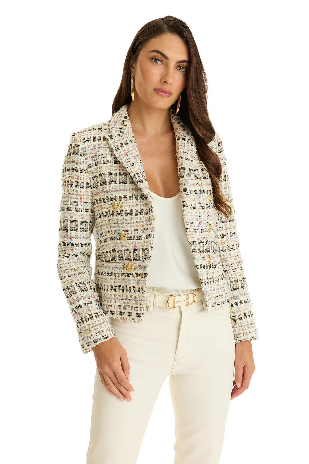 Gabrielle Double Breasted Tweed Blazer - Ecru Multi | The Noli Shop