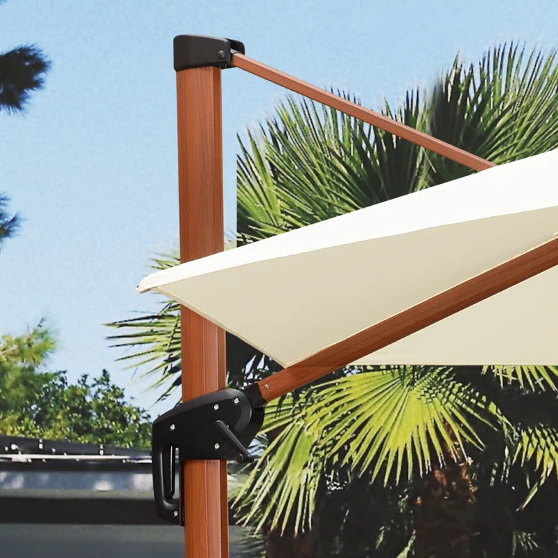 Freeport Park® Epperly 11/12 FT  Round Wood Pattern Cantilever Umbrella with Base & Reviews | Wa... | Wayfair North America