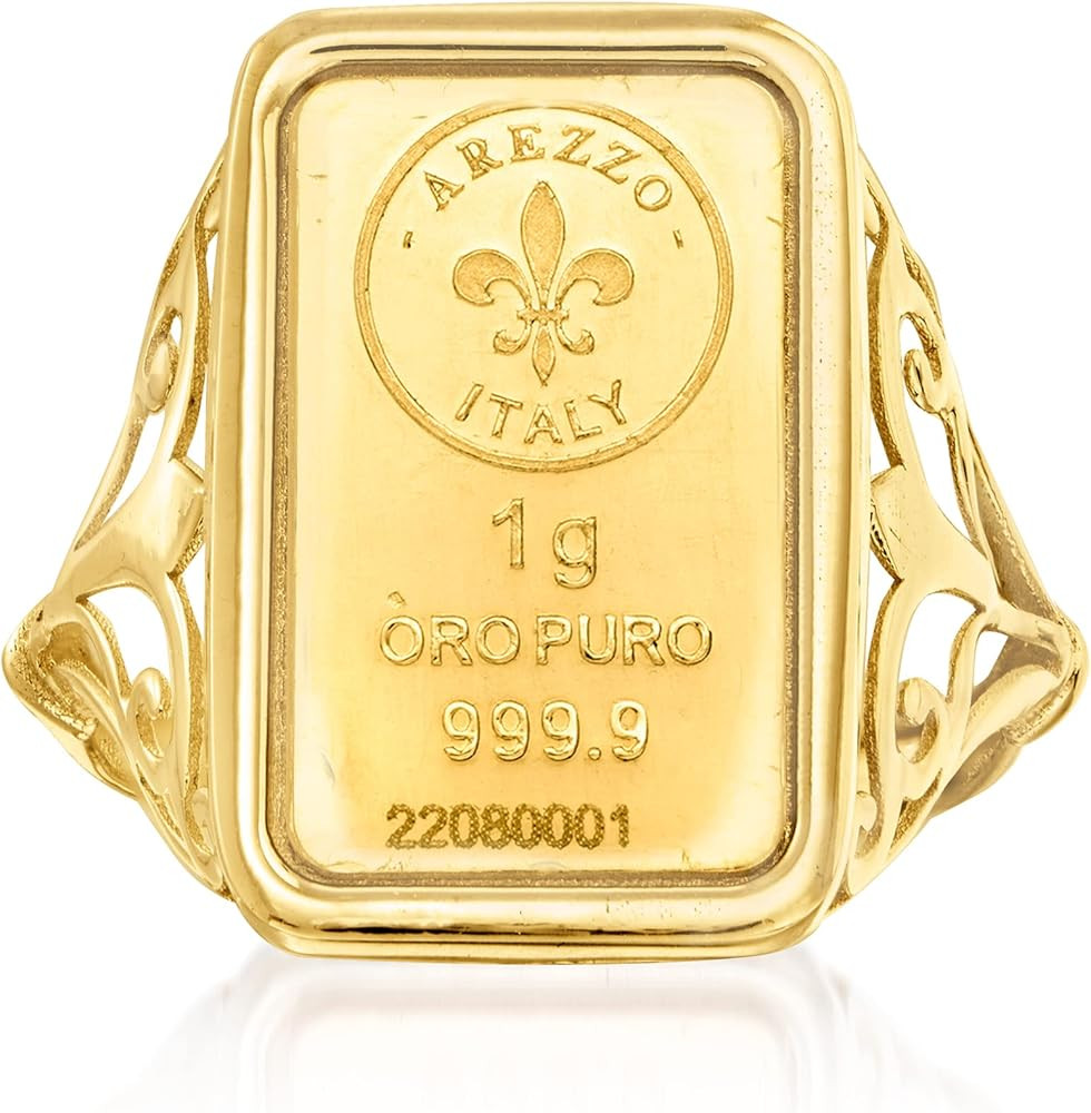 Ross-Simons Italian 24kt Yellow Gold Fleur-De-Lis 1-Gram Ingot Ring With 14kt Yellow Gold Band | Amazon (US)