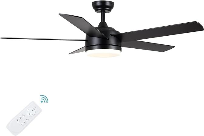 YUHAO 52 inch black Ceiling fan with lights and remote control,Dimmable tri-color temperatures LE... | Amazon (US)