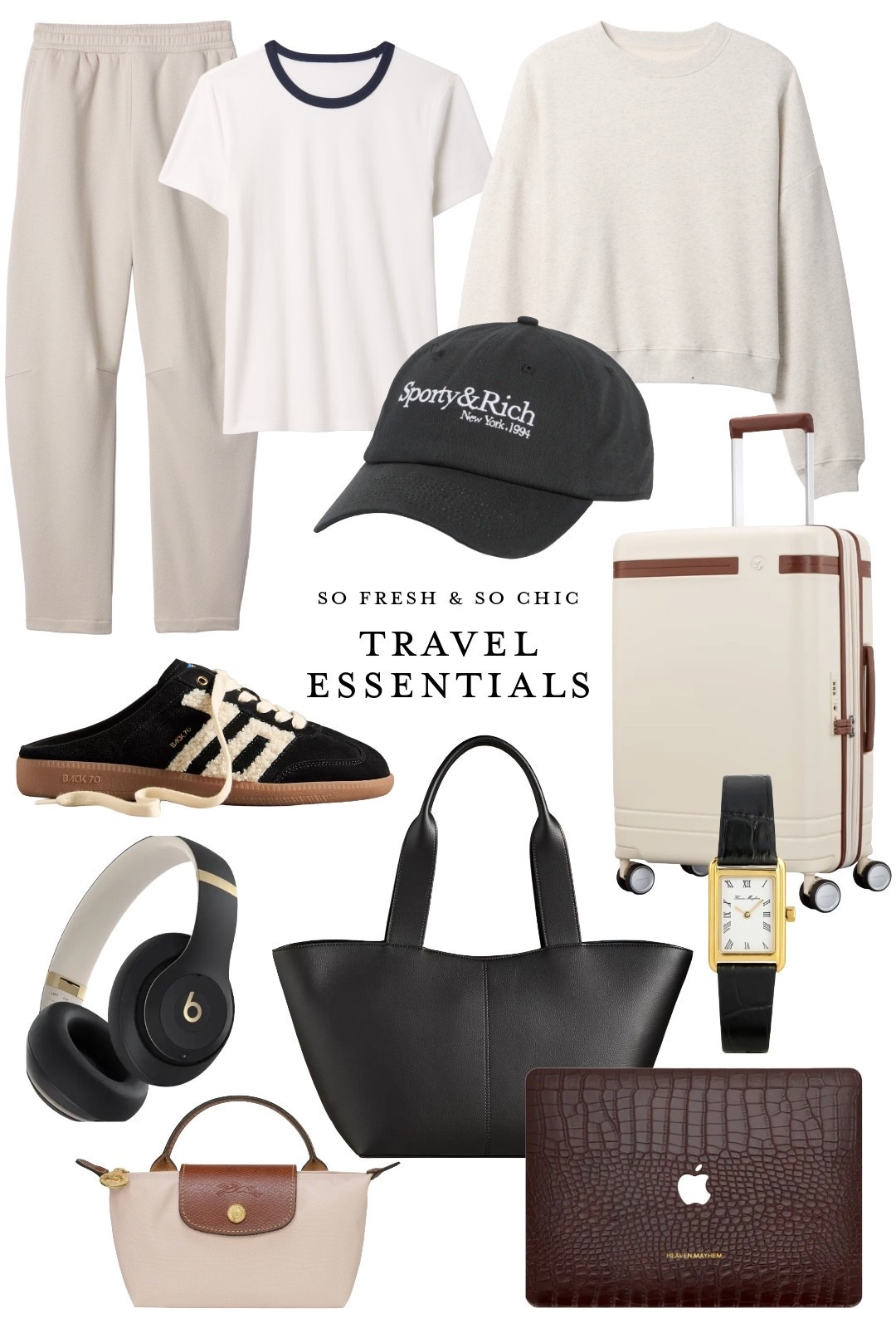 Travel outfit inspo!
-
Heaven mayhem watch - Heaven mayhem laptop case - luxury laptop case - samsonite neutral luggage - neutral chic carry on luggage- beats pro headphones black and gold - aesthetic travel - travel accessories - freja tote bag with zip - faux leather tote bag - sneaker mules Anthropologie - black back 70 Easter mule sneakers - travel shoes - sporty and rich baseball cap - gap factory barrel leg sweatpants - gap factory over size sweatshirt - gap factory t-shirt - affordable travel clothes - travel style - neutral style 

#LTKShoeCrush #LTKStyleTip #LTKTravel