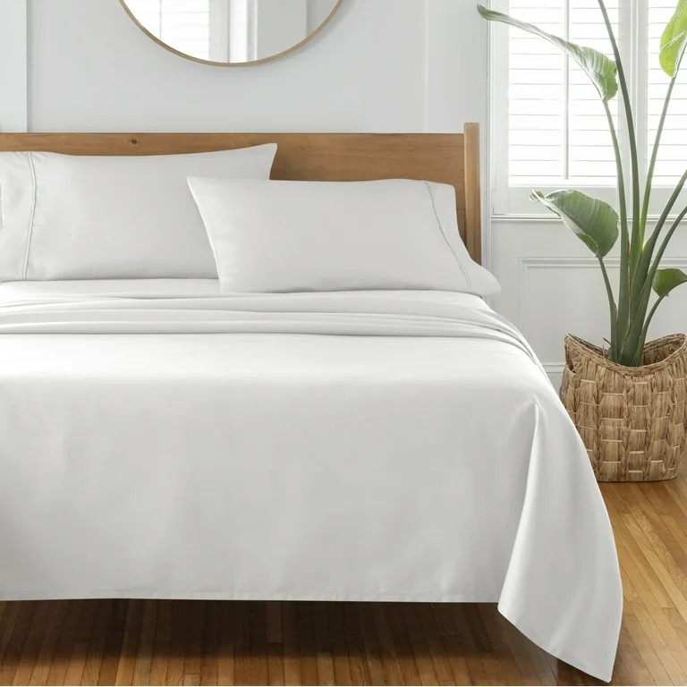 Better Homes & Gardens 4-Piece 300 Thread Count Arctic White Cotton Sateen Bed Sheet Set, Queen | Walmart (US)