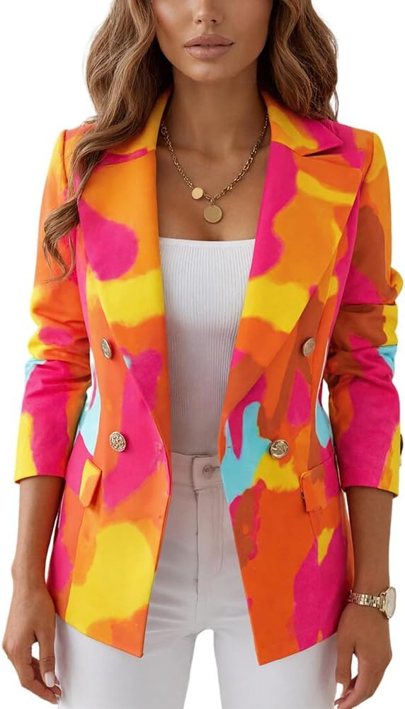 TIAFORD Women's 2025 Fall Winter Trendy Double Breasted Blazer with Various Prints Long Sleeve Ve... | Amazon (US)