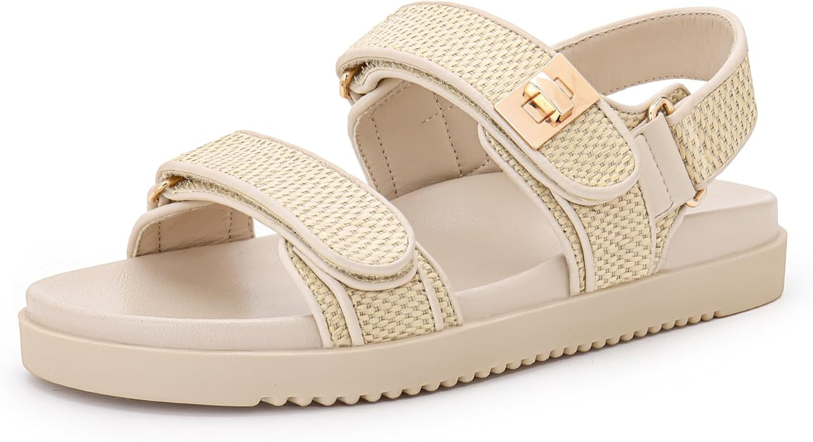 Rihero Women's Flat Sandals Comfort Adjustable Double Strap Slip on Leather Footbed Sandals | Amazon (US)