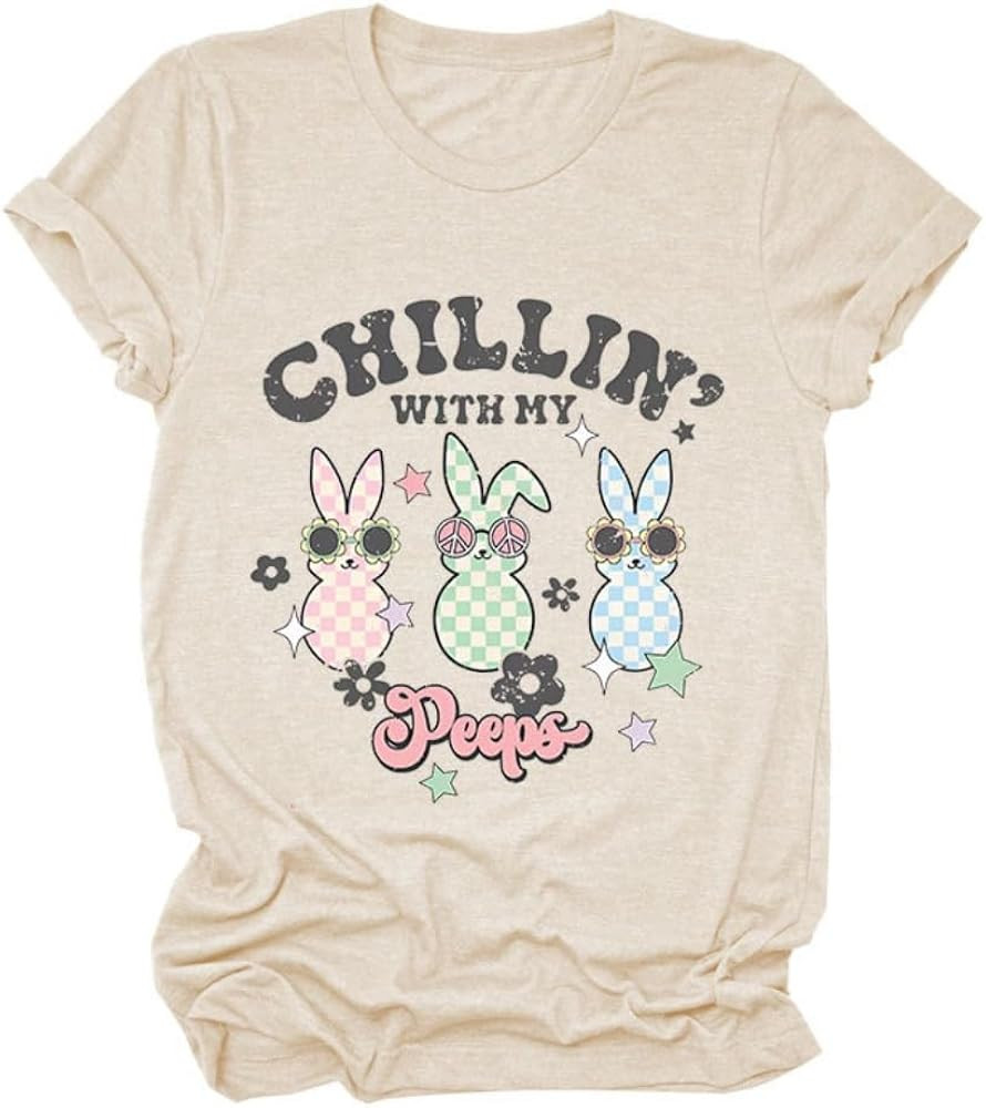 Happy Easter Shirt Women Chillin with My Peeps Tee Shirt Cute Rabbit Graphic T-Shirt Easter Gift ... | Amazon (US)