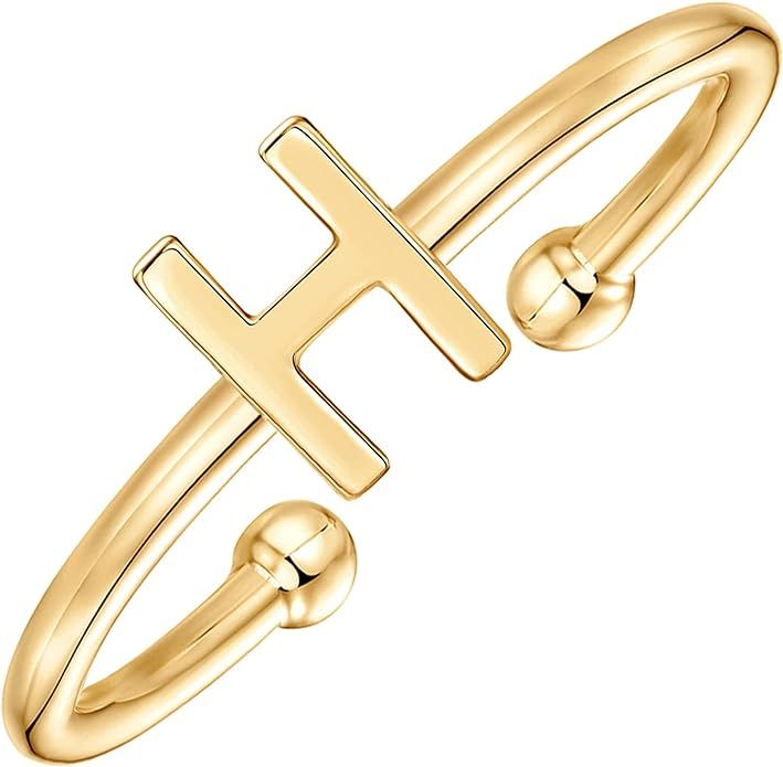 Amazon.com: PAVOI 14K Yellow Gold Plated Initial Adjustable Ring | Womens Initial Ring | Fasion R... | Amazon (US)