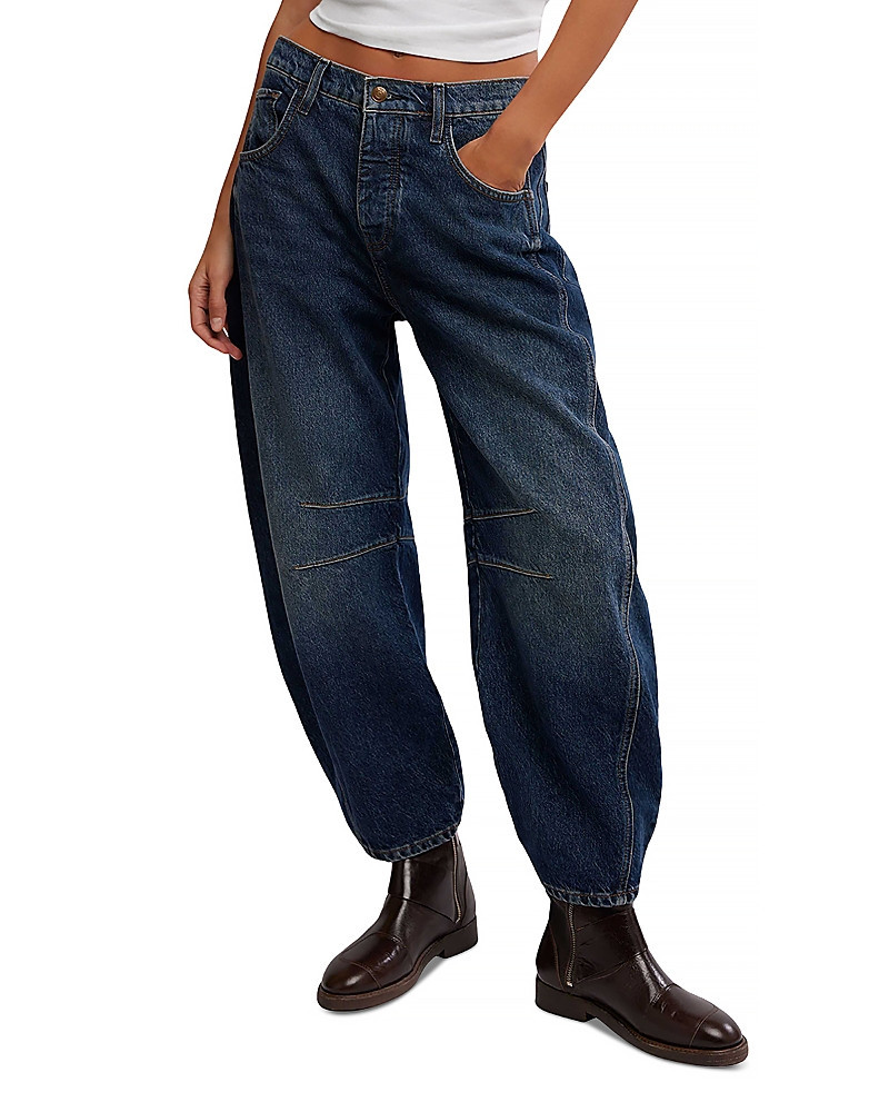 Free People Good Luck Mid Rise Barrel Jeans in Deep End | Bloomingdale's (US)