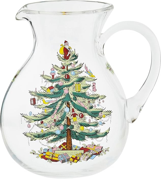 Spode Christmas Tree Glass Pitcher with Handle - Festive Holiday Beverage Server, Seasonal Drinkw... | Amazon (US)