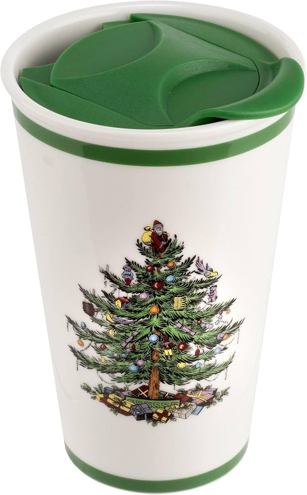 Spode Christmas Tree Travel Mug with Lid - 8 Oz Coffee Mug for Holiday Drinks, Dishwasher & Micro... | Amazon (US)
