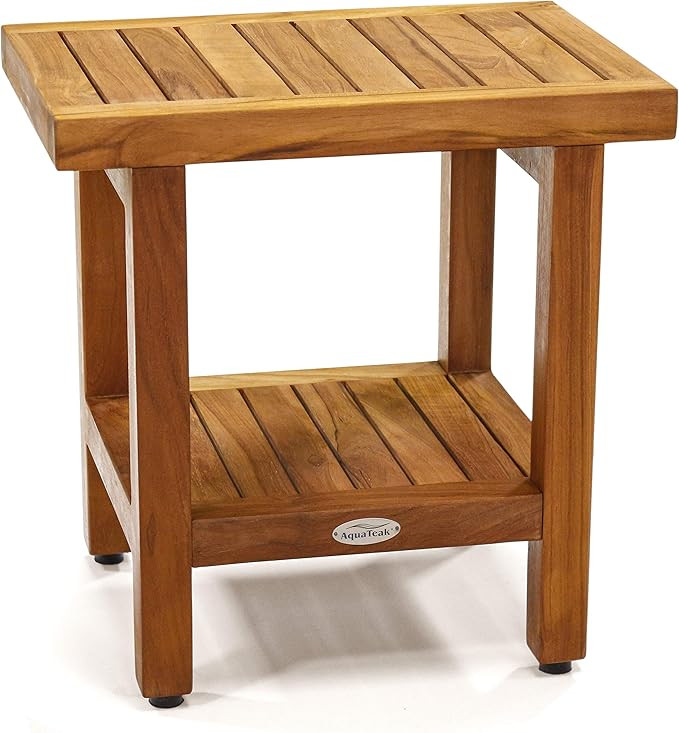 AquaTeak The Original 18" Spa Teak Shower Bench with Shelf | Amazon (US)