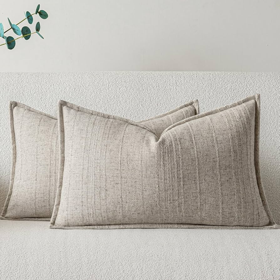 a moment Linen Pillow Covers Set of 2,Boho Farmhouse Throw Pillowcases Neutral Textured Decorativ... | Amazon (US)
