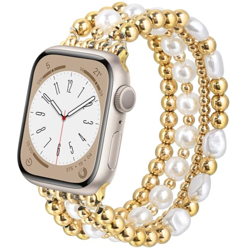 AIRSPO Gold Beaded Bracelets Compatible for Apple Watch Bands 38mm 40mm 41mm 42mm for Women, Fash... | Amazon (US)