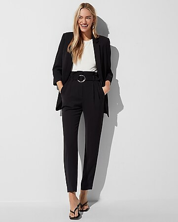 High Waisted O-ring Paperbag Ankle Pant | Express