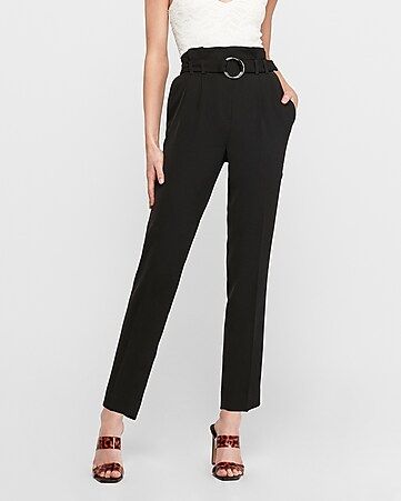 High Waisted O-ring Paperbag Ankle Pant | Express