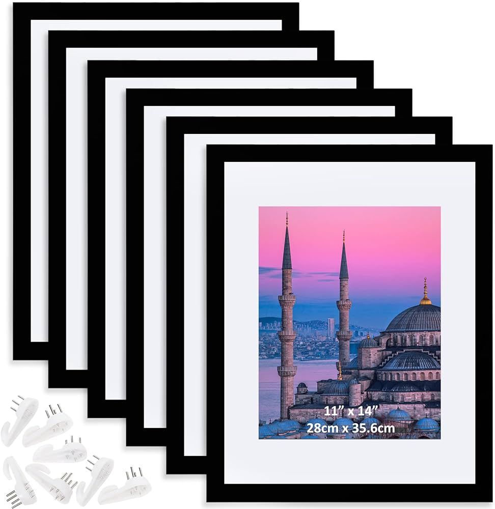 Brightdeco 11x14 Picture Frame Set of 6 Display Picture 8x10 with Mat or 11x14 Without Mat - Post... | Amazon (US)