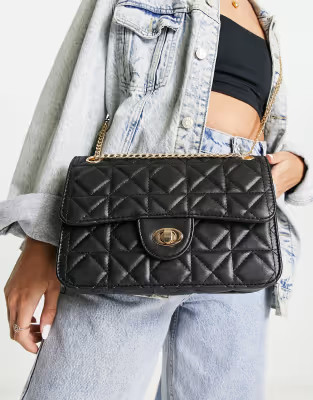 My Accessories London geometric quilted cross body bag in black | ASOS (Global)
