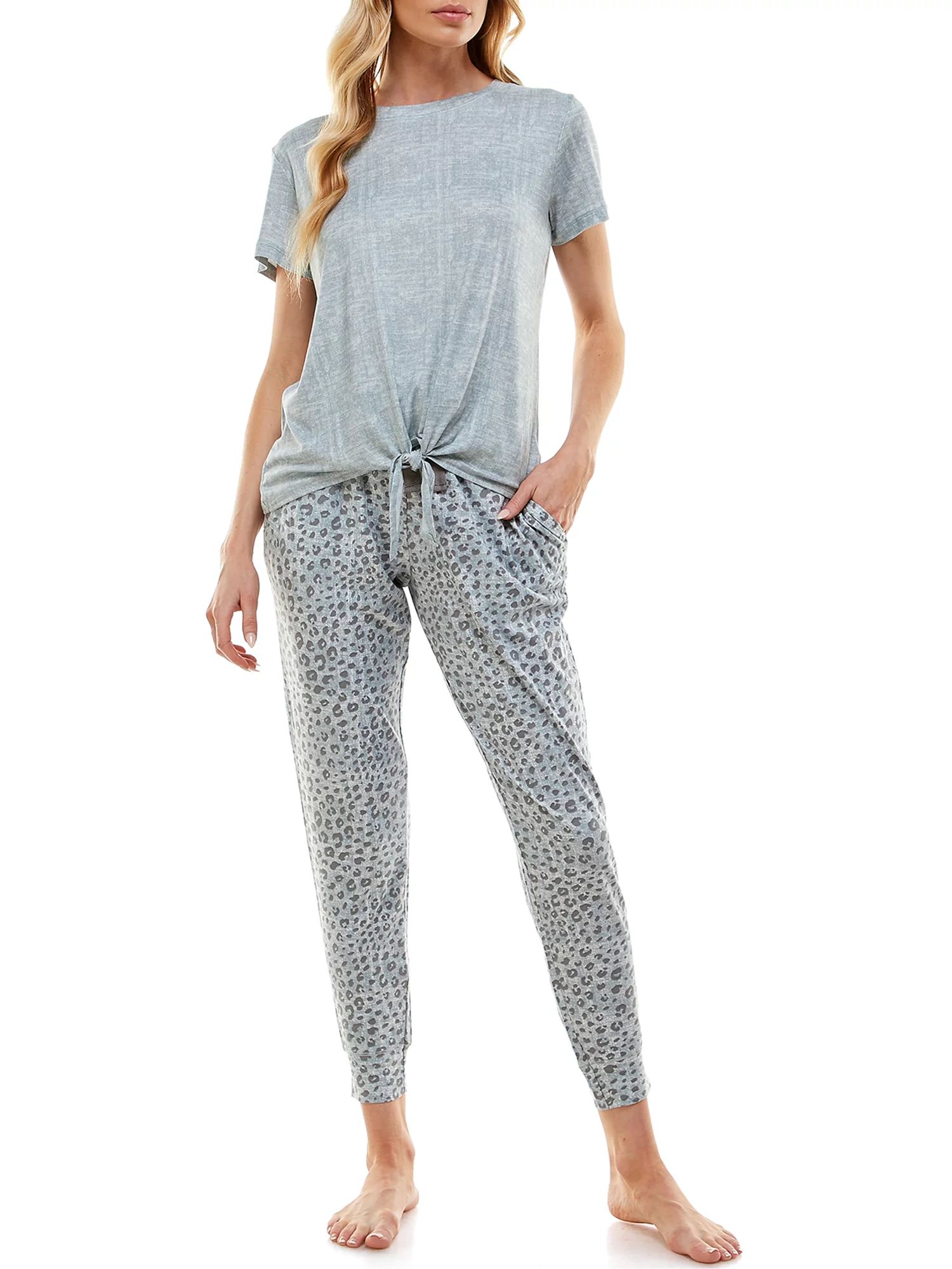 Jaclyn Women's Tie Front T-Shirt and Joggers Lounge Set, 2-Piece - Walmart.com | Walmart (US)