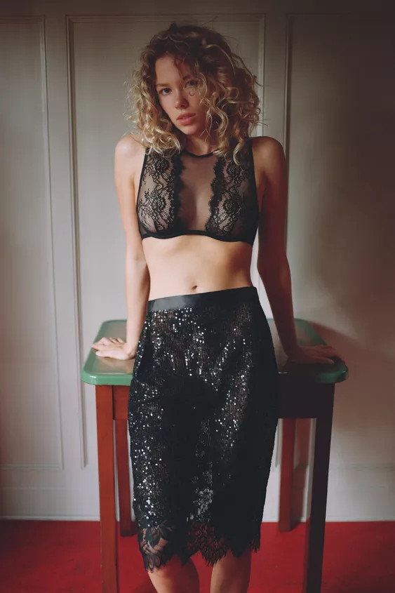 CONTRAST SEQUIN LACE SKIRT | Zara UK