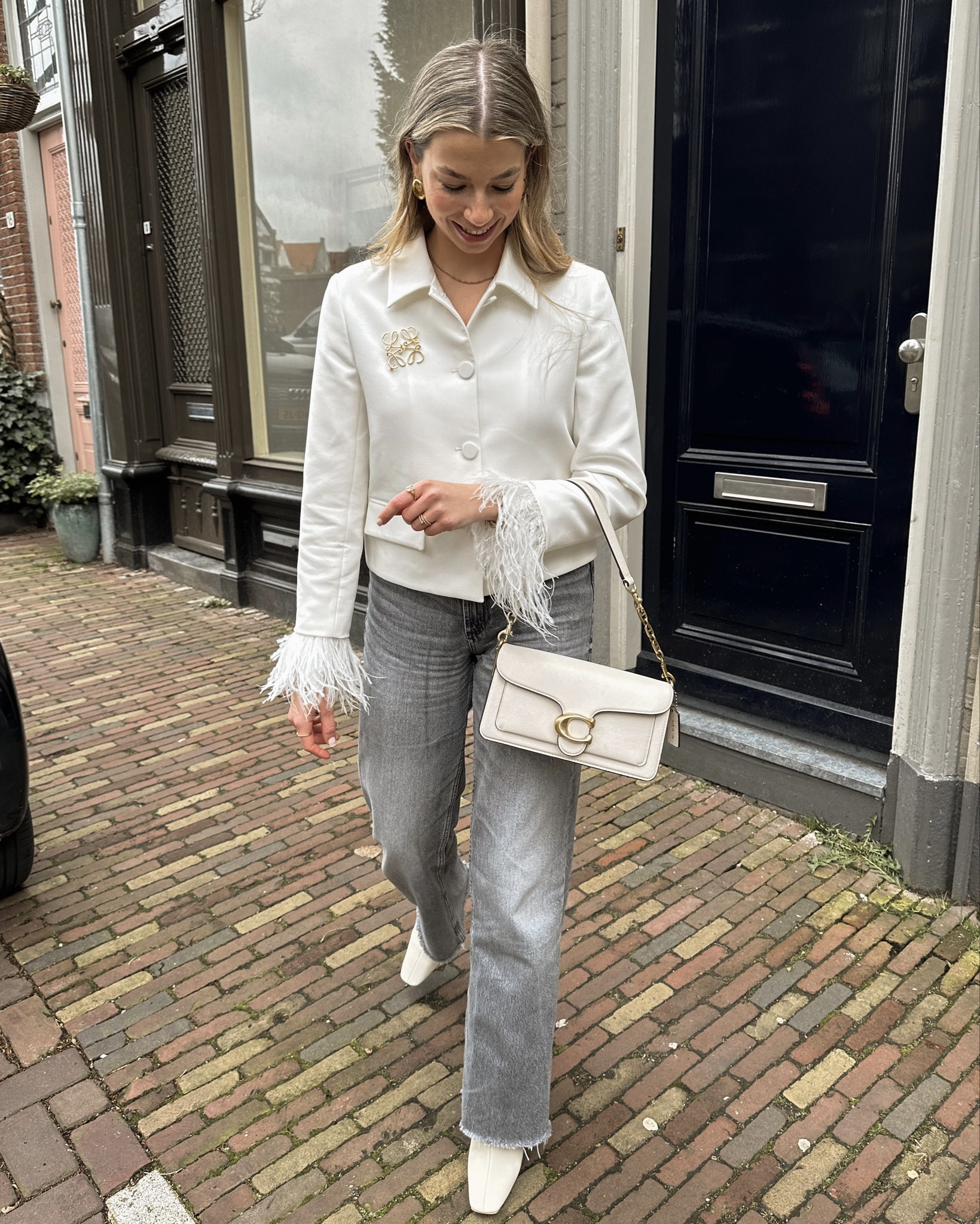 Feathers just make everything pretty 🪽✨🐣
See post on my IG: @nathalievdlu

White jacket | cropped jacket | Zara jacket | feather jacket | H&M jeans | grey jeans | wide leg jeans | heeled boots | Josh V boots | Coach bag | Coach Tabby | cream designer bag | Loewe brooch | golden jewellery | golden details | spring outfit | spring fashion | casual chic 

#LTKSeasonal #LTKeurope #LTKstyletip