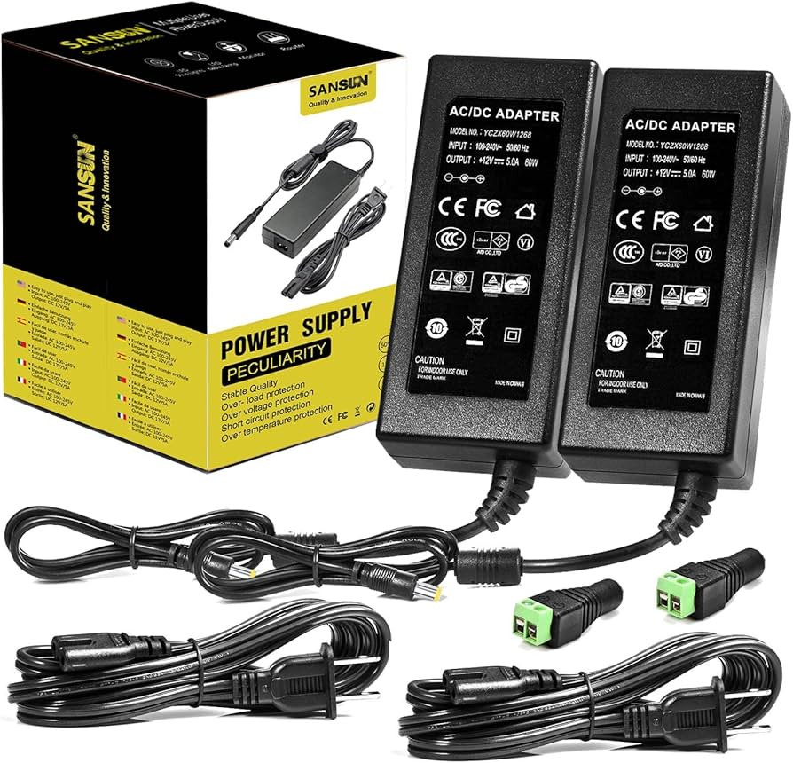 12V 5A Power Supply for LED Strip Lights, 60W Power Adapter, 120V AC to 12V DC Transformer (Pack ... | Amazon (US)