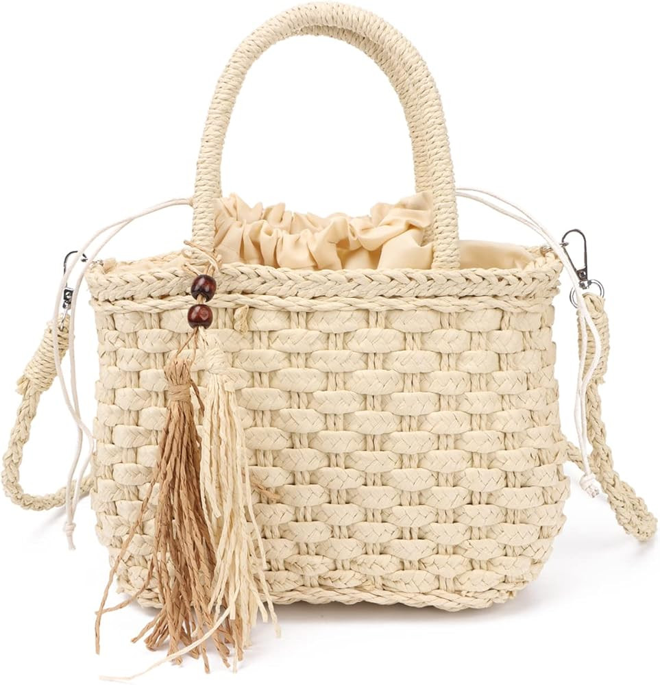Ynport Straw Handbag Tote for Women Summer Beach Drawstring Rattan Bucket Bag Handmade Woven Hobo... | Amazon (US)