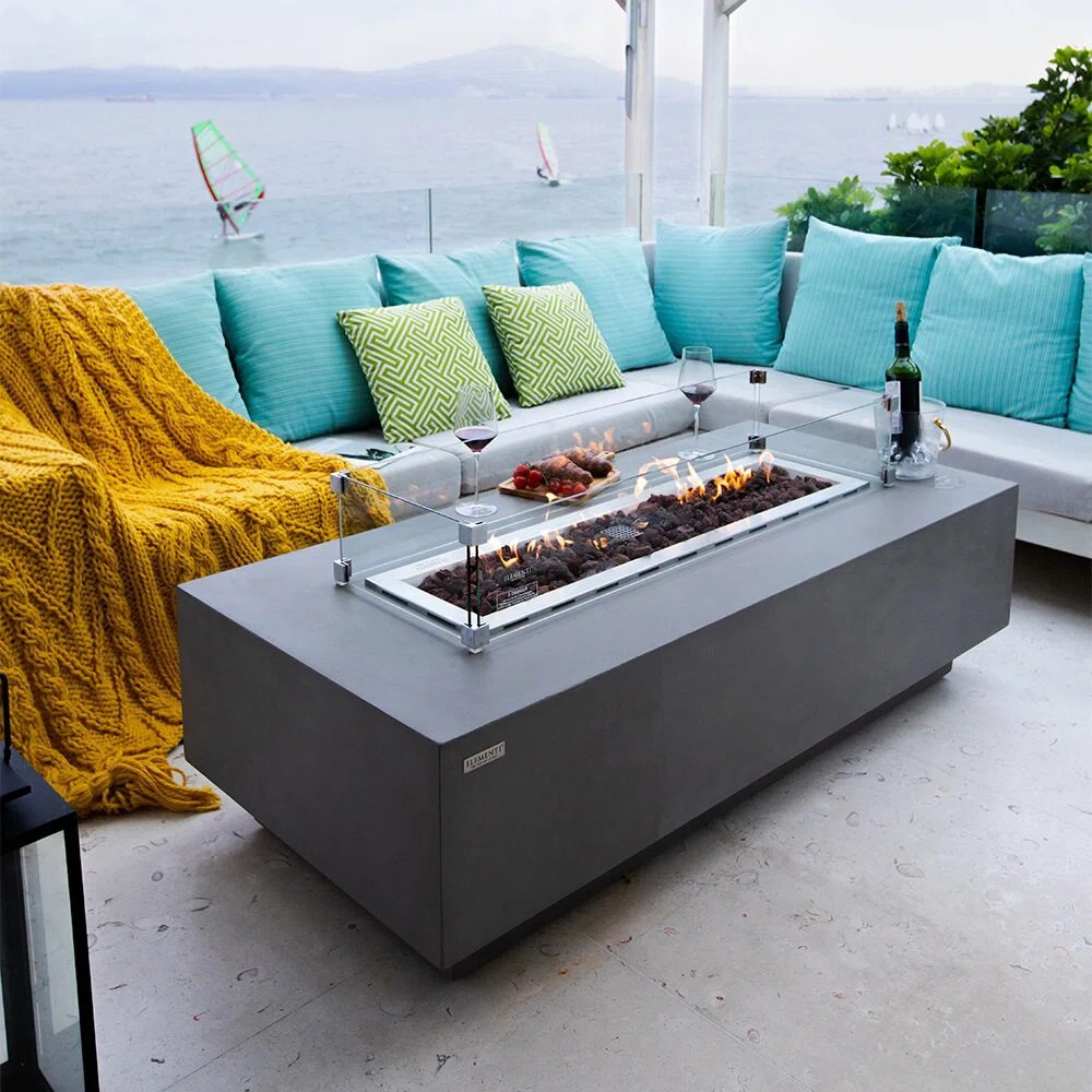 Granville Outdoor Concrete Fire Table 45,000 BTU - Includes Lava Rocks and PVC Cover | Wayfair North America